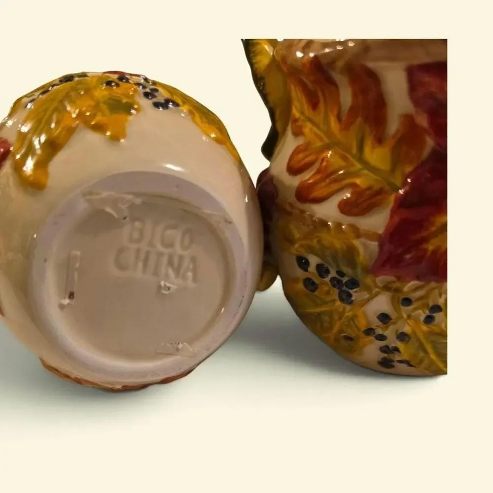Bico China Creamer Sugar w Lid and Spoon Fall Leaf Motif